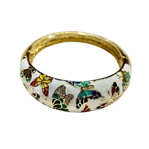 NEW Bangle Bracelet “Spring of Versailles” Butterfly Enamel Gold White Crystals